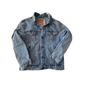 Levi Strauss Women's Cotton Denim Jean Button Up Jacket Size Large Distressed